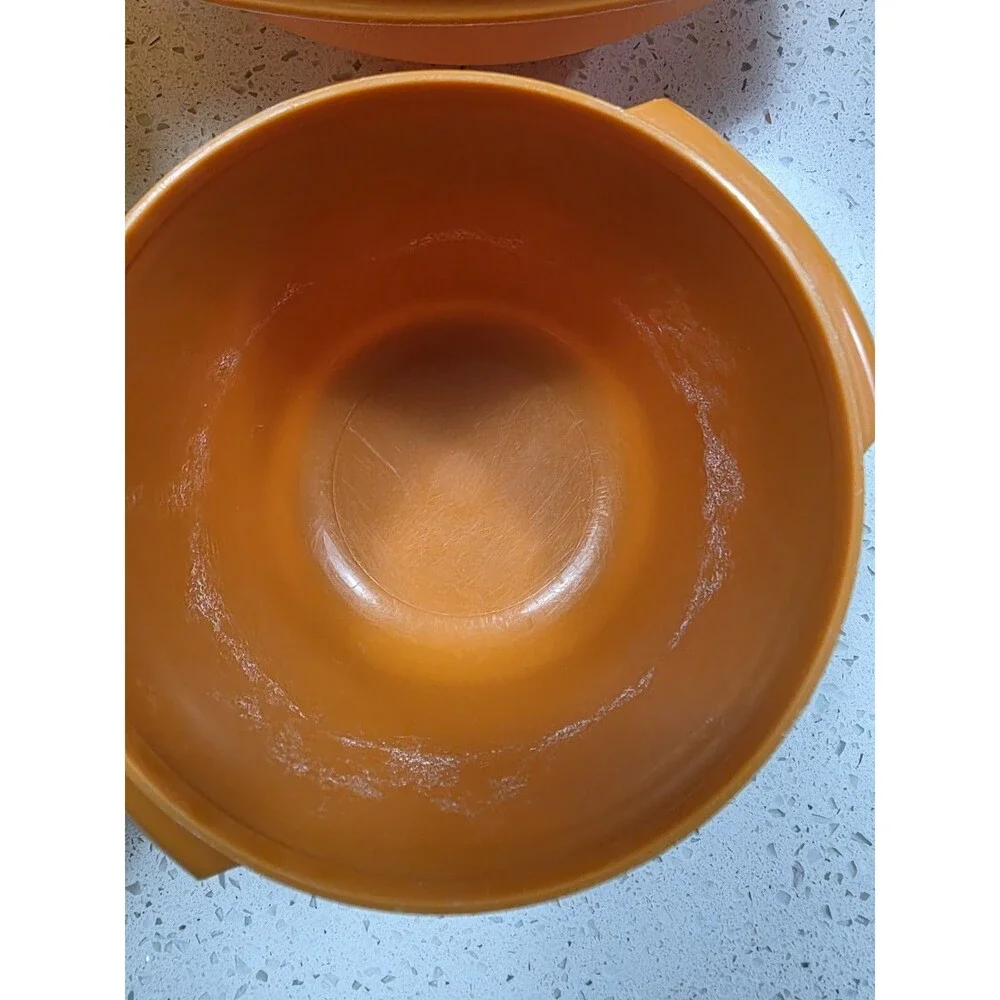 4 Vintage Tupperware Servalier bowls and matching starburst lids Harvest Colors